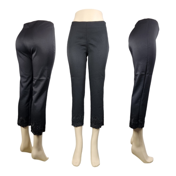 Jones New York Luxury signature petite 4p black anklecut embroidered pants - Picture 1 of 11